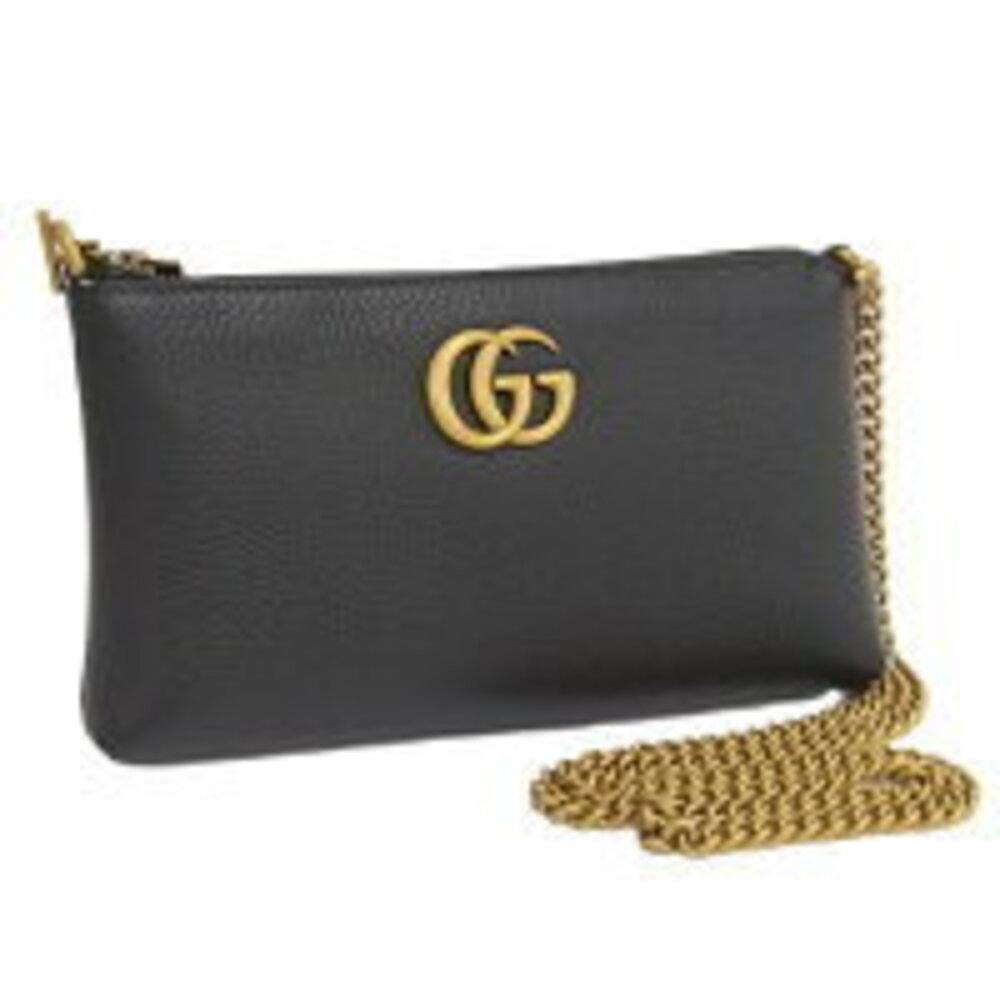 GUCCI Chain Shoulder Bag Leather Black